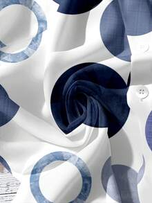 EMERY ROSE Casual Minimalist Blue Polka Dot Allover Print Plus Size Shirt - Multicolor - View 3