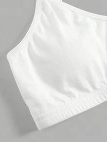 SHEIN 3 piezas Conjunto de lencería básica con cuello en V acolchado y transpirable para niñas preadolescentes, color blanco - Blanco - Ver 5