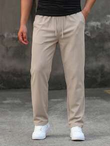 Men's Solid Drawstring Detailed Regular Fit Woven Good Quality Jogger Pants - Beige - View 4