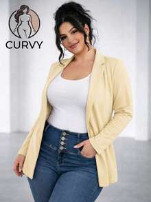 Blazer Casual Women Lapel Collar Elegant Straight Cut Long Sleeve Soft Lightweight Office Versatile Comfortable Modern Silhouette Stylized Basic Indispensable - amarillo - 查看 2