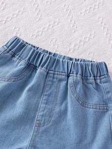 Genkimix Kids Multicolor Denim Shorts For Young Girls With Ruffled Short Length And Everyday Casual Design - Multicolor - View 3