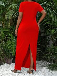 SHEIN Lady Đầm nữ cổ tròn tay ngắn ôm dáng, họa tiết hình học. - Nhiều màu - Xem 2