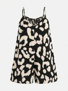 SHEIN Tween Girl Casual Vacation Fashionable Leopard Print Loose Jumpsuit - Black - View 2