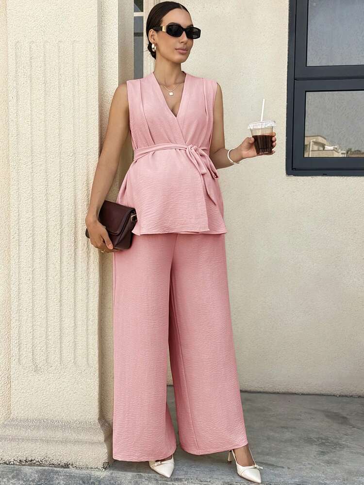 MaterniWear Bộ đồ bầu không tay màu trơn kiểu quấn, trang phục mùa hè cho nữ, quần và áo, bộ đồ công sở cho nữ, bộ vest thanh lịch cho nữ, bộ đồ cho nữ, bộ vest cho nữ, bộ đồ ống rộng cho nữ, trang phục công sở cho nữ, bộ đồ 2 mảnh áo và quần cho nữ, trang phục công sở trang trọng, bộ đồ thường ngày cho nữ, bộ đồ phối hợp sang trọng cho nữ, bộ đồ 2 mảnh quần và áo Zanzea, quần và áo Z65c7, quần áo giảm giá cho nữ, bộ đồ liền thân yoga cho nữ, bộ đồ bầu 2 mảnh, trang phục công sở cho nữ, bộ đồ 2 mảnh quần và áo, bộ đồ vest cho nữ. - Bụi hồng - Xem 3