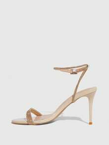 CUCCOO SZL 女士水钻搭扣设计时尚高跟凉鞋，适合日常穿着 - 杏色 - 查看 7