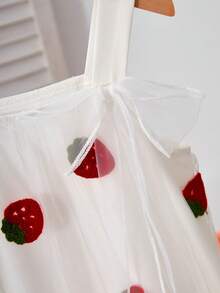 Đầm lưới thêu hình dâu tây cho bé gái (cỡ nhỏ), đầm chữ A dễ thương, thoải mái, có nơ, thích hợp cho kỳ nghỉ. - Nhiều màu - Xem 4