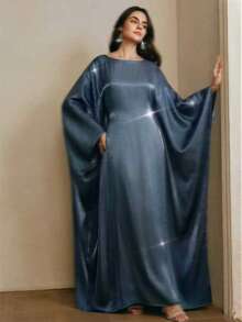 Anewsta Elegante bata de tela brillante azul, adecuada para fiestas y reuniones de primavera/verano - Azul - Ver 3