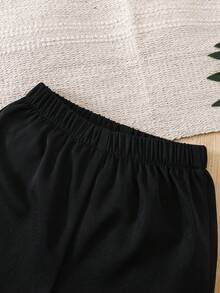 SHEIN 男婴条纹拼接立领短袖T恤短裤套装，适合夏季穿着 - 彩色 - 查看 6