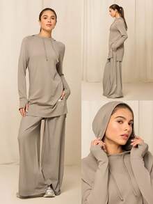 GLOWMODE Ultrafine Soft Seamless Run Your Way Mid-Length Thumbholes Side-Split Hem Seamless Hoodie Medium Impact Training Running Gym Workout Daily Active Wear - Khaki - View 8