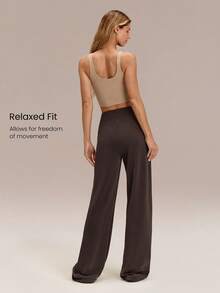 GLOWMODE 32'' Tall SoftCalm Modal Glow Soft Silky-Soft Smooth Breathable Relaxed Fit High-Rise Waist Side Pockets Tall Wide Leg Lounge Pants Daily Casual Wear - Brown - View 2