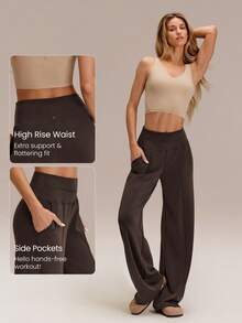 GLOWMODE 32'' Tall SoftCalm Modal Glow Soft Silky-Soft Smooth Breathable Relaxed Fit High-Rise Waist Side Pockets Tall Wide Leg Lounge Pants Daily Casual Wear - Brown - View 4
