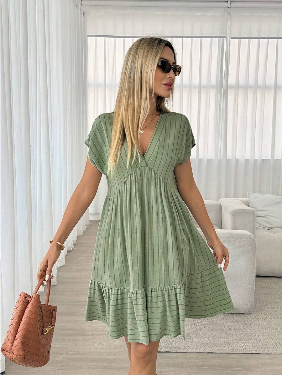 Easowa Women's Striped V-Neck Ruched Casual Party & Travel Mini Dress - Multicolor - View 1