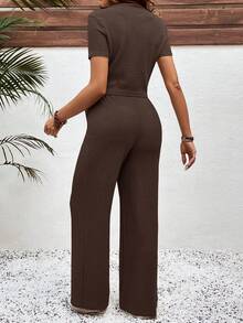 SHEIN Maternity Solid Color Short Sleeve Comfortable Breathable 2 Pieces Set, Summer - Coffee Brown - View 2
