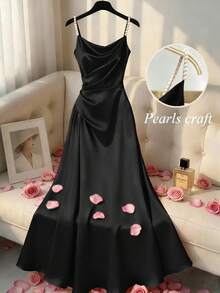 Franclia 新款水钻装饰吊带修身连衣裙，女士春夏款 - 黑色 - 查看 1