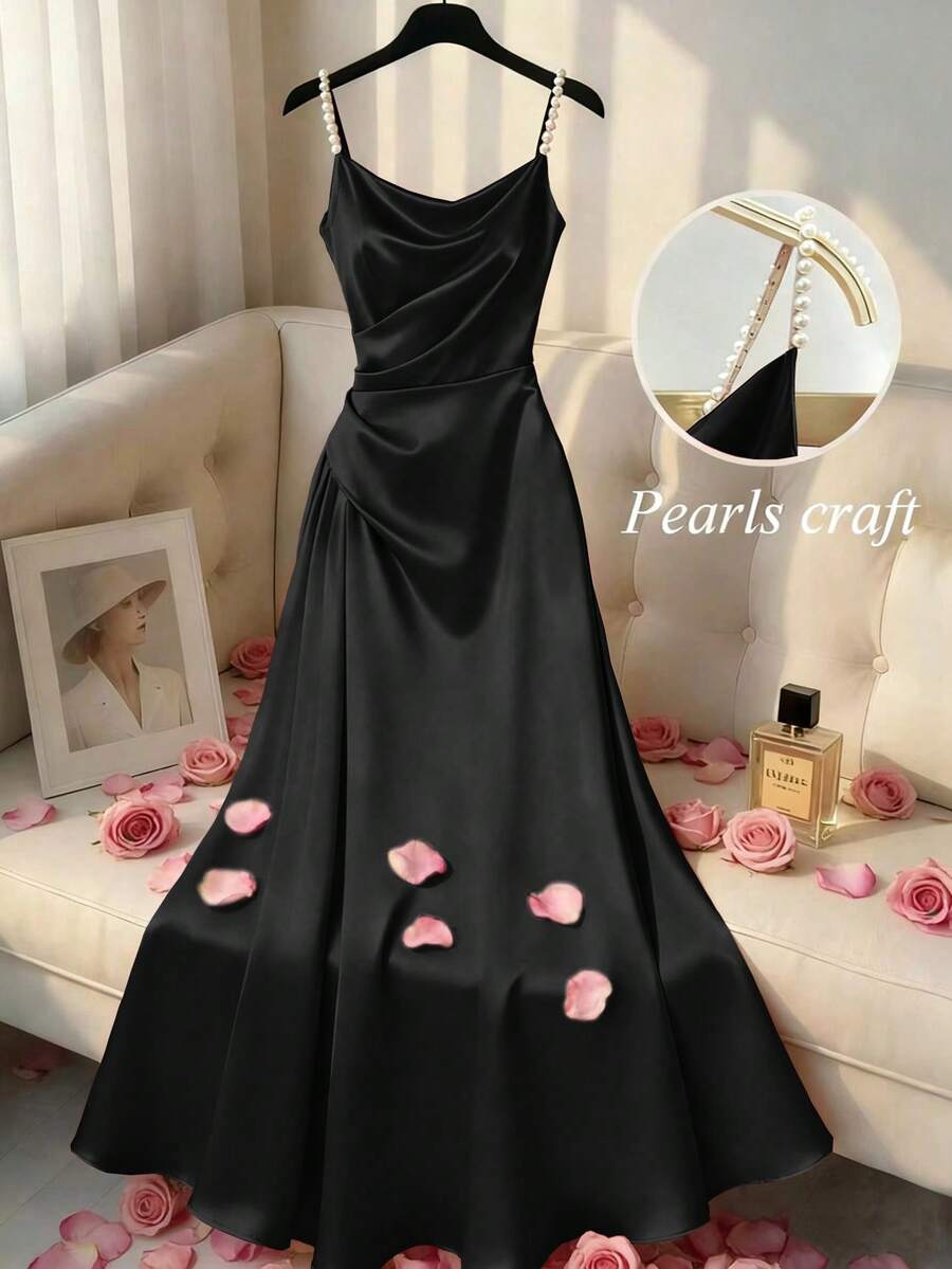 Franclia 新款水钻装饰吊带修身连衣裙，女士春夏款 - 黑色 - 查看 1