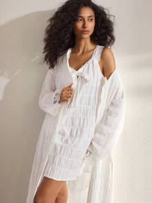 Ocili 棉质针织波西米亚风舒适弹力蕾丝边简约睡裙，女士睡衣连衣裙 - 白色 - 查看 4