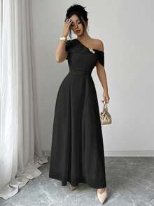 Siren Gaze Đầm ren lệch vai mới dành cho nữ - màu đen - Xem 5