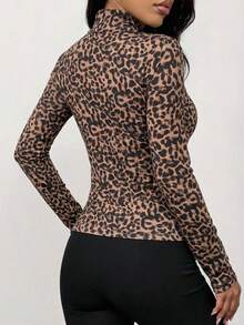 DAZY Leopard Print Casual Sports Fitness Jacket, Spring & Summer - Coffee Brown - View 2