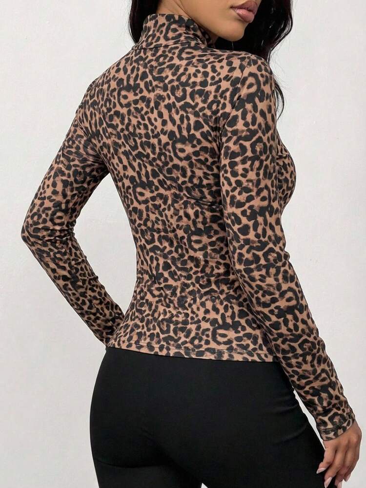 Leopard Print Casual Sports Fitness Jacket, Spring & Summer