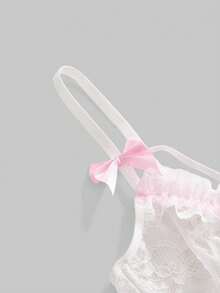 ROMWE Kawaii 情人节甜美纯真可爱娃娃风钢圈蝴蝶结系带性感连体裤 - 粉色 - 查看 3