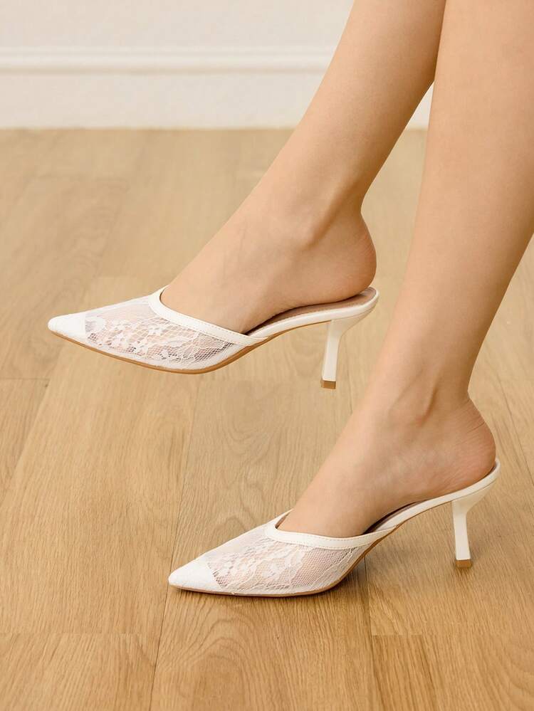 CUCCOO HITCHD Women's Pointed Toe Elegant Commuting High Heel Mules Summer Shoes Wedding Shoes Bride Shoes