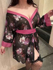 Flirla Sexy Romantic Printed Waist Cinching Short Dress - Red Violet - View 4