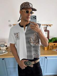 STEELVANCE Herren Lässig gestreiftes Patchwork Kurzarm T-Shirt, Sommer Rave Herren Sommer T-Shirt - Verschiedenfarbig - Übersicht 1