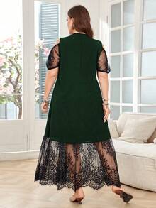 Lacomfia Vestido elegante de talla grande con encaje de contraste y hombros descubiertos, para verano - Verde - Ver 2
