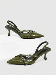 CUCCOO SZL 2026 Spring/Summer New Elegant Hollow-Out Versatile Pointed Toe Criss-Cross Strap High Heel Sandals For Women - Army Green - View 5