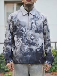 Devon Thys 男士休闲图案印花拉链前开襟夹克，适合秋季外出街头穿着，图案长袖天使轻便夹克，适合朋友、丈夫、男朋友的礼物，适合秋季 - 彩色 - 查看 3