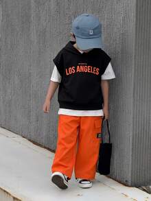 SHEIN Little Byeori 2pcs Kids Boy Casual Korean Style Letter Print Graphic Hoodie T-Shirt And Straight Loose Solid Color Sweatpants Set, Suitable For School, Garden, Beach, Birthday, Spring, Summer, Autumn, Winter Summer Outfits Y2k Vacation Tendencias Ss26 Goth Gothic Streetwear Sumwon Burgundy Holiday Vintage Boho Festival Gras Party Cute Birthday Boys Modest Casual Cozy Orange Two Piece Set Boys Boys Short Sleeved Shirts Boys Summer 2 Piece Sets Boys Loose Fit Outfit - Multicolor - View 4