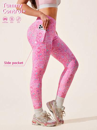 Core Rhythm Women's Dopamine Leopard Print Leggings, Tight Fit With Pockets, 3/4 Length, Suitable For Daily Casual Wear, Running, Yoga, Gym, Tennis, Golf, Versatile Fashion