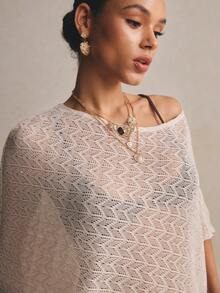 Poéselle Áo nữ dáng rộng tay cánh dơi cổ lệch vai, thích hợp cho kỳ nghỉ. - Màu be - Xem 5