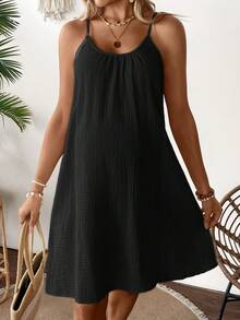 SHEIN Maternity Solid Color Casual Sleeveless Dress - Black - View 5