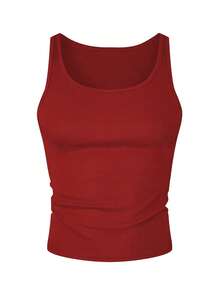 Manfinity Dauomo Camiseta de tirantes casual de unicolor acanalada para hombre - Rojo - Ver 3