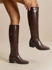 Daringsoles Botas altas de tacón grueso casual para mujer, versátiles para el uso diario - Marrón - Ver 6