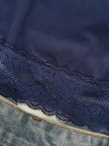 INAWLY Women's Lace Patchwork Ruffle Fitted Camisole Top, Versatile For Dates And Outings - Navy Blue - View 4