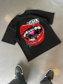 STEELVANCE 男士休闲唇印字母T恤，夏季款 - 黑色 - 查看 3