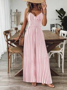 Breezaya Damen lässiger Jumpsuit mit Blume Muster, weiter Passform, mit Spaghettiträgern und offenem Rücken, für Frühling/Sommer - Pink - Übersicht 4