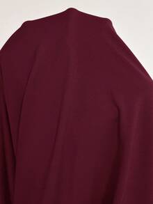 SHEIN Maternity Solid Color Round Neck Raglan Short Sleeve Fitted Split Hem Dress - Burgundy - View 7