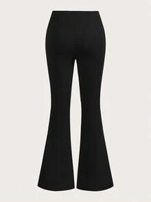 SHEIN Tall 女士两件套黑色和灰色交叉腰部修身休闲喇叭裤套装，适合外出穿着，秋季服装，冬季服装，女士运动服 - 黑色 - 查看 5