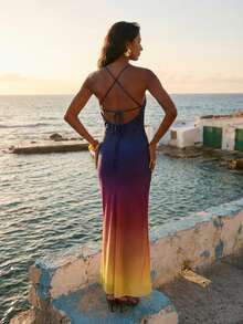 Nevyona Đầm slip mùa hè màu ombre dành cho nữ đi biển - Nhiều màu - Xem 8