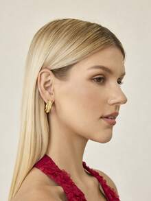 MOTF PREMIUM 菱形网状耳钉 女士秋冬独特小众轻奢气质耳环 - 金色 - 查看 5