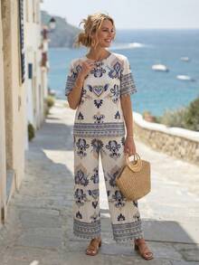 EMERY ROSE Women's Casual Vacation Printed Top & Pants 2 Pieces Set - Multicolor - View 3