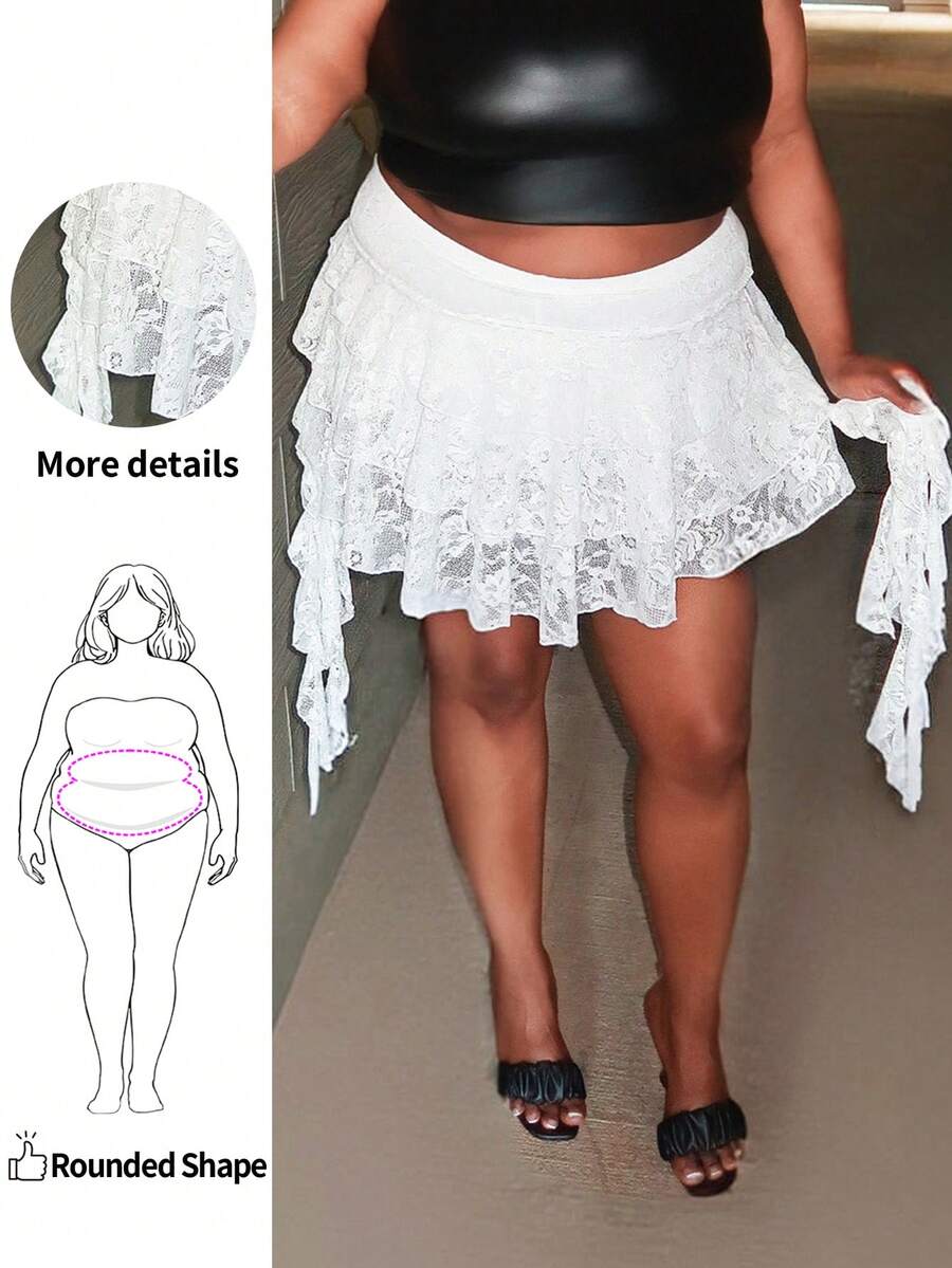 Enliva Váy ngắn ren trắng gợi cảm cỡ lớn đi nghỉ mát thường ngày có viền xếp nếp kèm quần short an toàn để ngăn váy bị hở, phù hợp cho mùa hè, lễ hội âm nhạc, mùa tựu trường - trắng - Xem 1