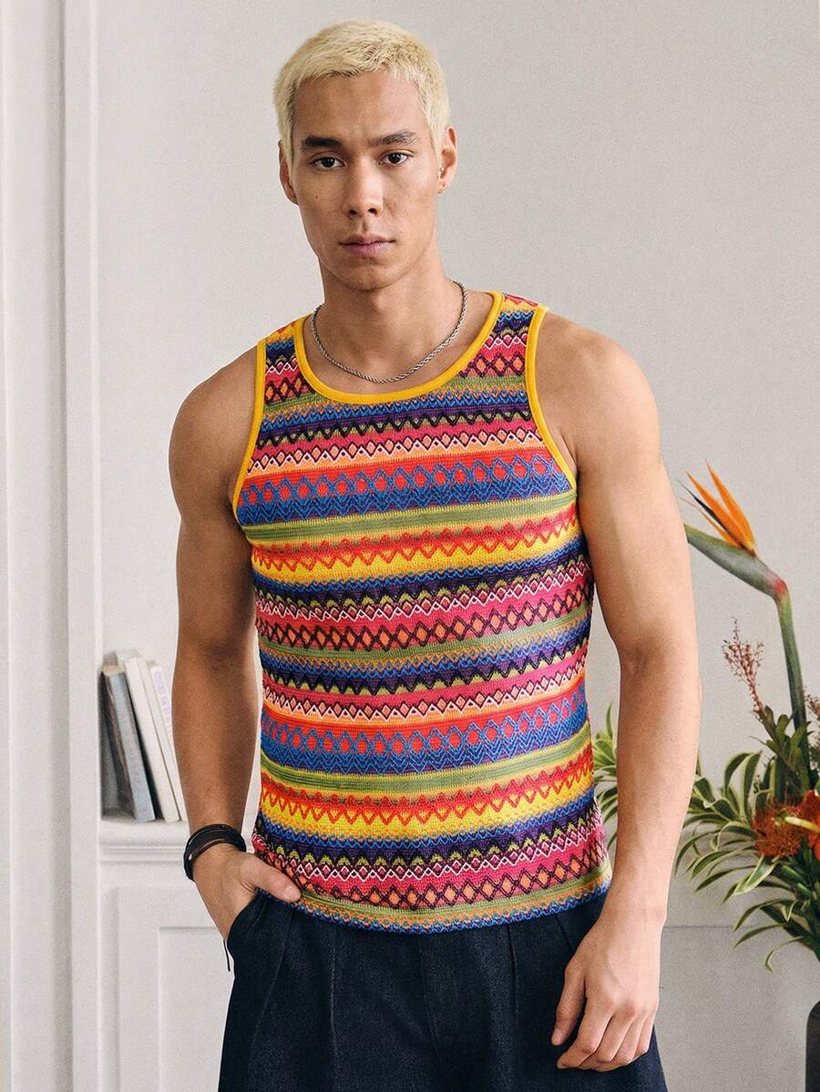 Manfinity Unisex Men's Summer Casual Vacation All-Over Print Crew Neck Fitted Tank Top - Multicolor - View 1