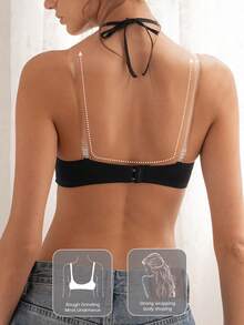 DesireSculpt 1pc Lace Patchwork Strapless Bralette, Standard Size - Black - View 2