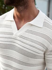 Manfinity Homme 男士纯色镂空休闲百搭短袖针织上衣 - 白色 - 查看 5