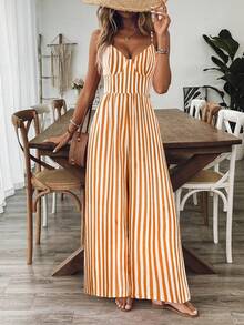 Breezaya Women's Casual Floral Print Loose Jumpsuit With Spaghetti Straps And Open Back, Spring/Summer - Orange - View 6