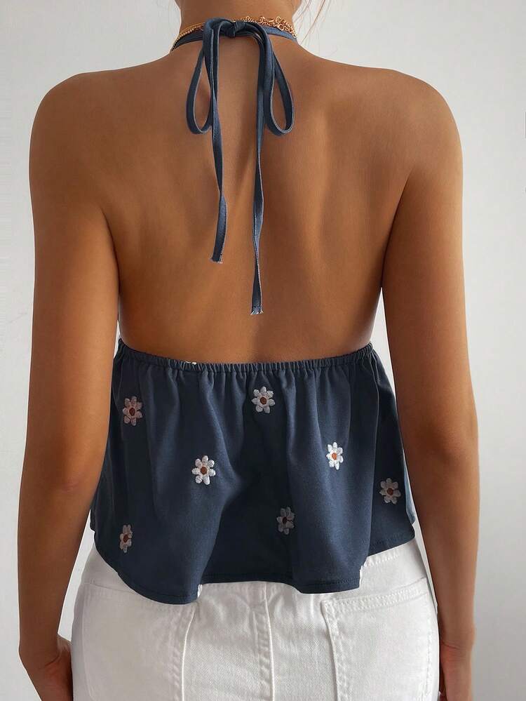 Women's Summer Vacation Floral Embroidery All-Over Print Spaghetti Strap Casual Tank Top